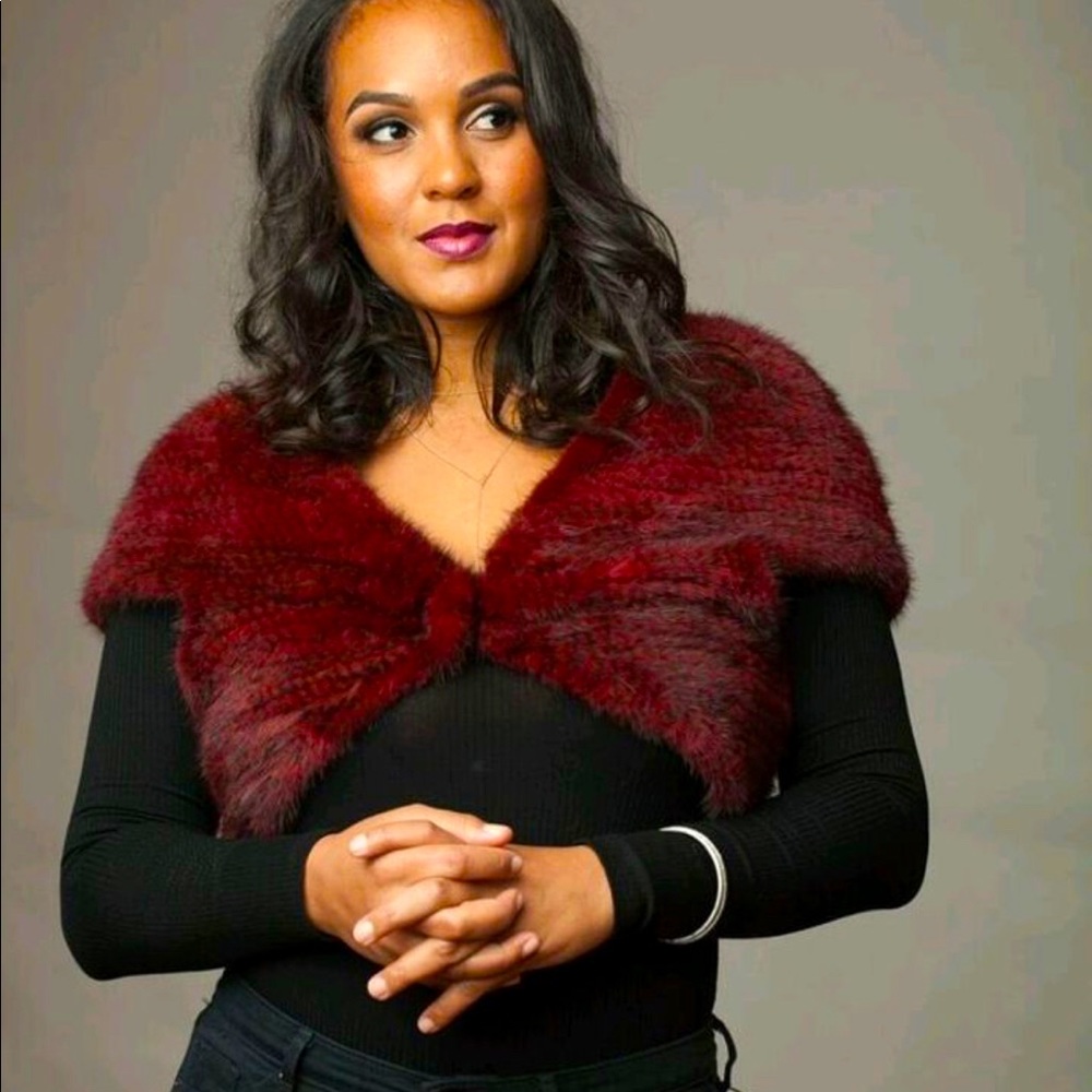 100% Authentic Red Mink Cropped Cape